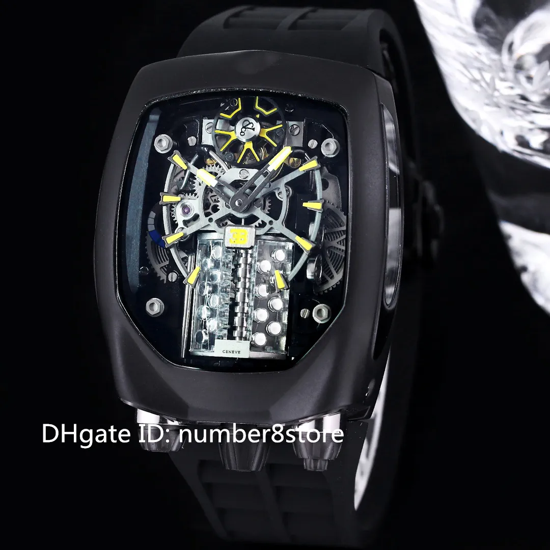 Bugatti Montre Homme Moteur 16 Cylindres Chiron Tourbillon Noir Acier Inoxydable Automatique Montre-Bracelet Oversize Saphir Cristal 7 Couleurs 2023 Nouveau Modèle