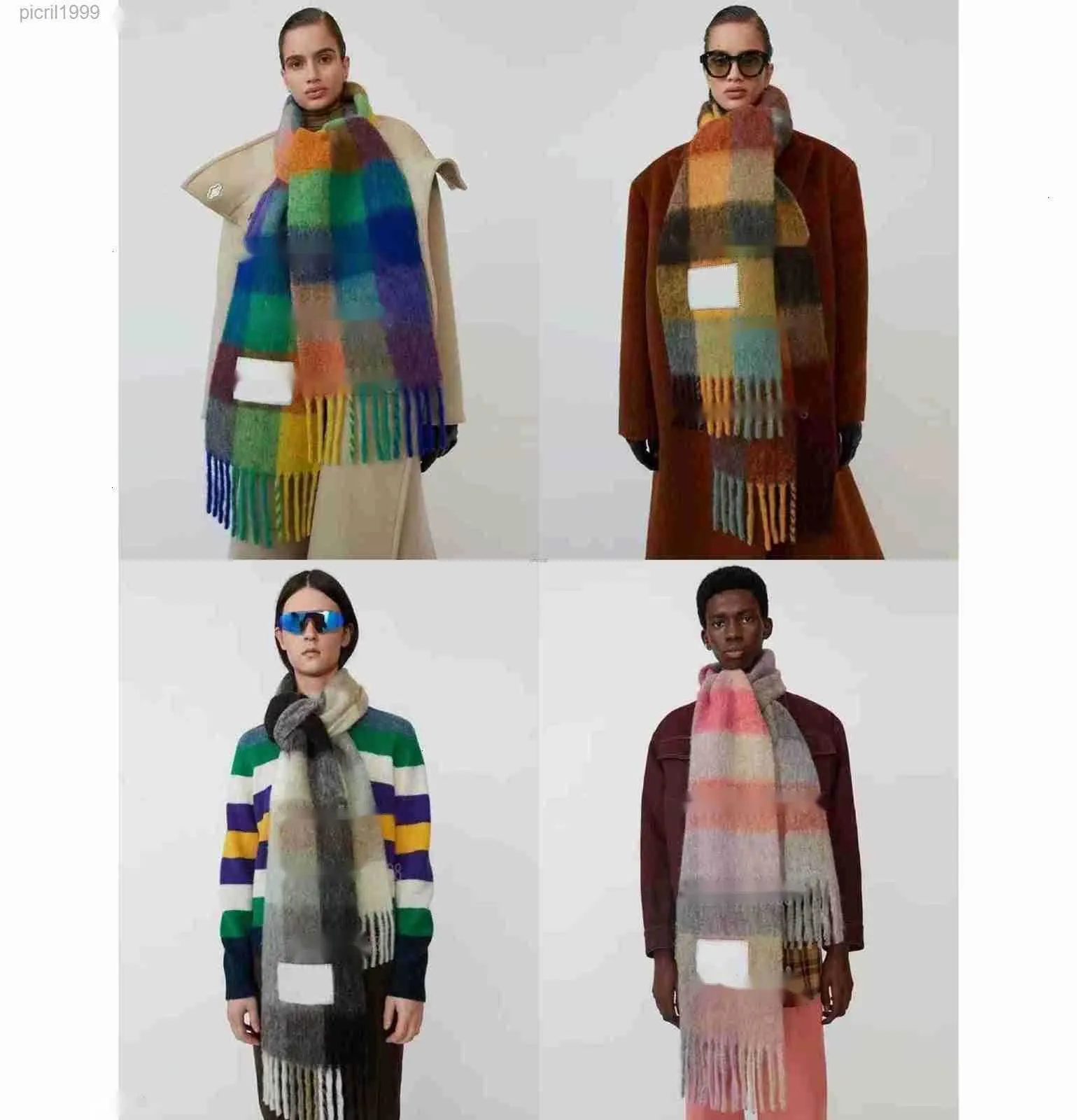 Scarves Sacrf Cashmere Scarf Unisex Blanket Type Colorful Checkered Tassel Imitation luck