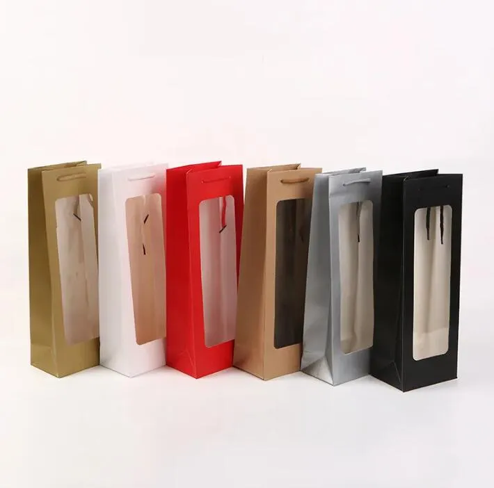 Wholesale New Paper Wine Bag with Window Portable Red Wine Bag Gift Handbag