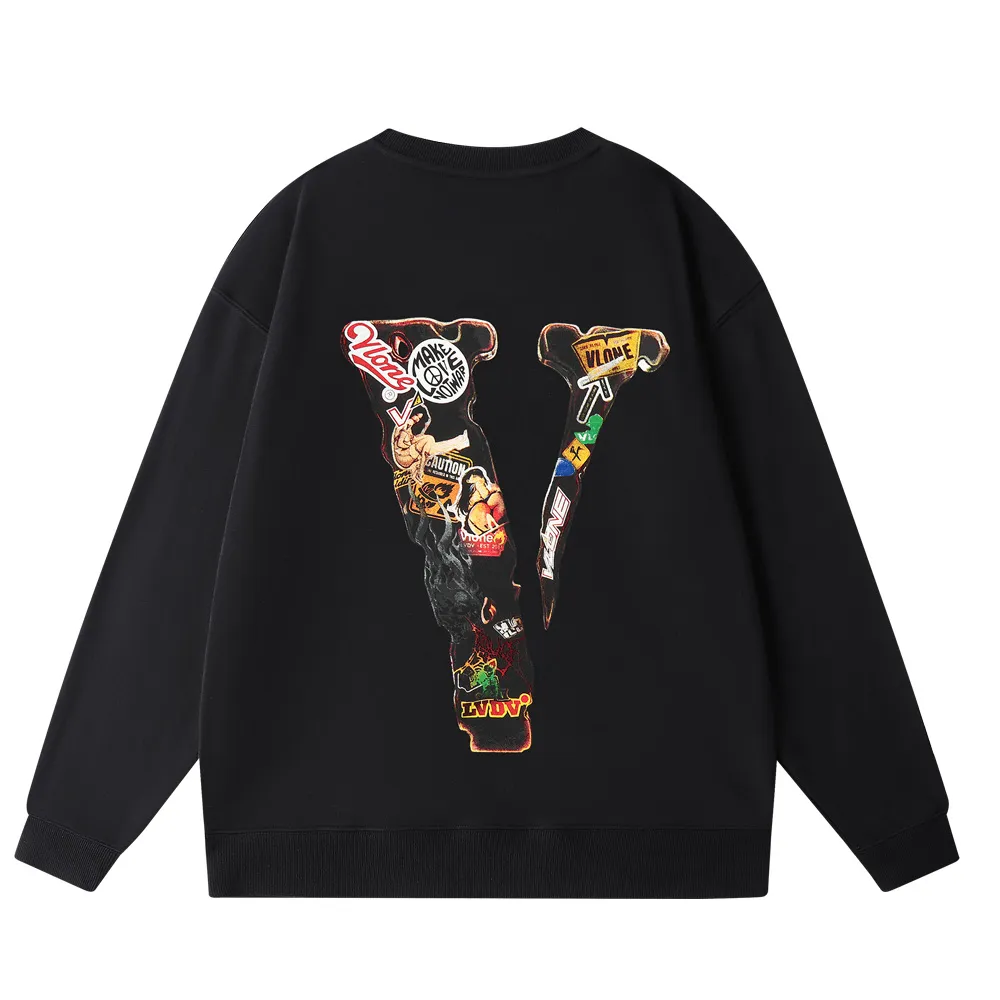 Vlone Pullover Sweatshirt Nya herrhuvtröjor Broderi Letter Vlone tröja tryckt tvätt runda nacke kvinnlig bomulls hoodie tryck hip hop gata stil pullover t shirt