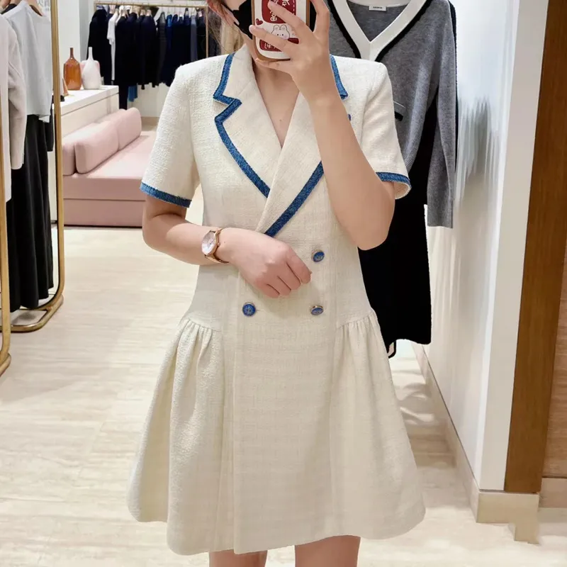Robe De Costume Col Tailleur Pour Femme Manches Courtes