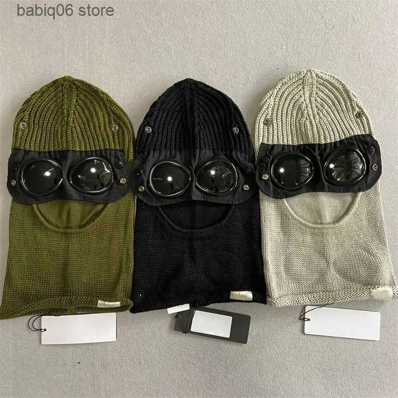 Beanie / Skull Caps Extra Fine Merino Wool Goggle Balaclava Beanie Knit Hat Outdoor Retém Calor Windbreak Hood Men Cap Skull Caps Preto Onesize T230910