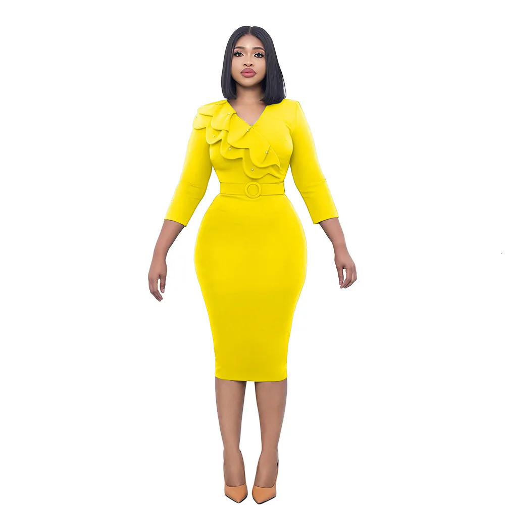 Elegant African Womens Office Office Dress For Women With Ruffle Pearl Belt  Urban Slim Fit For Autumn/Winter Style No. 230909 From Hu03, $21.77