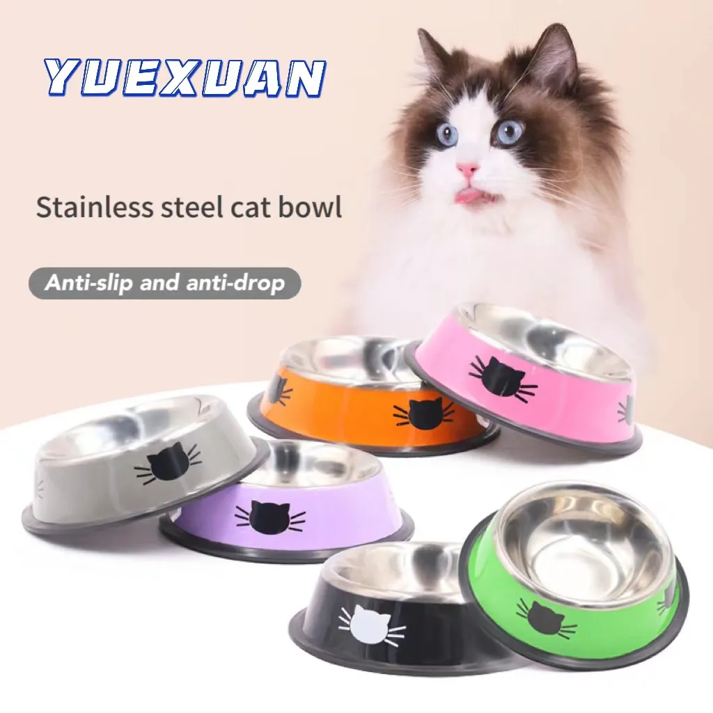 YUEXUAN Cuencos para gatos, antideslizantes, de acero inoxidable, pequeños cuencos de comida para gatos, irrompibles, gruesos, alimentadores para gatos, platos para gatos de 7 onzas, aptos para mascotas pequeñas de interior, extraíbles, 6 colores