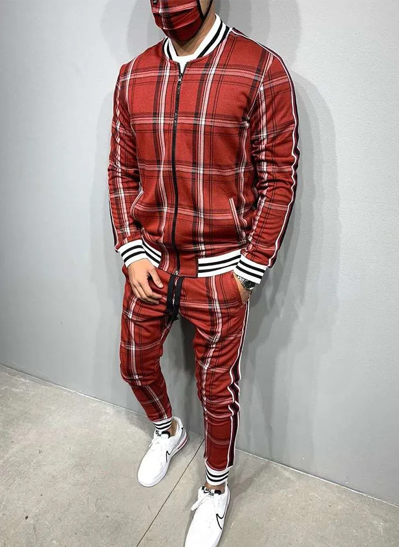 Homens Tracksuits Casual Terno Homens Sportswear Duas Peças Outfits Stripe Outerwear Manta Conjunto Zíper Primavera Outono Jaqueta Masculino Cavalheiros Roupas 230909