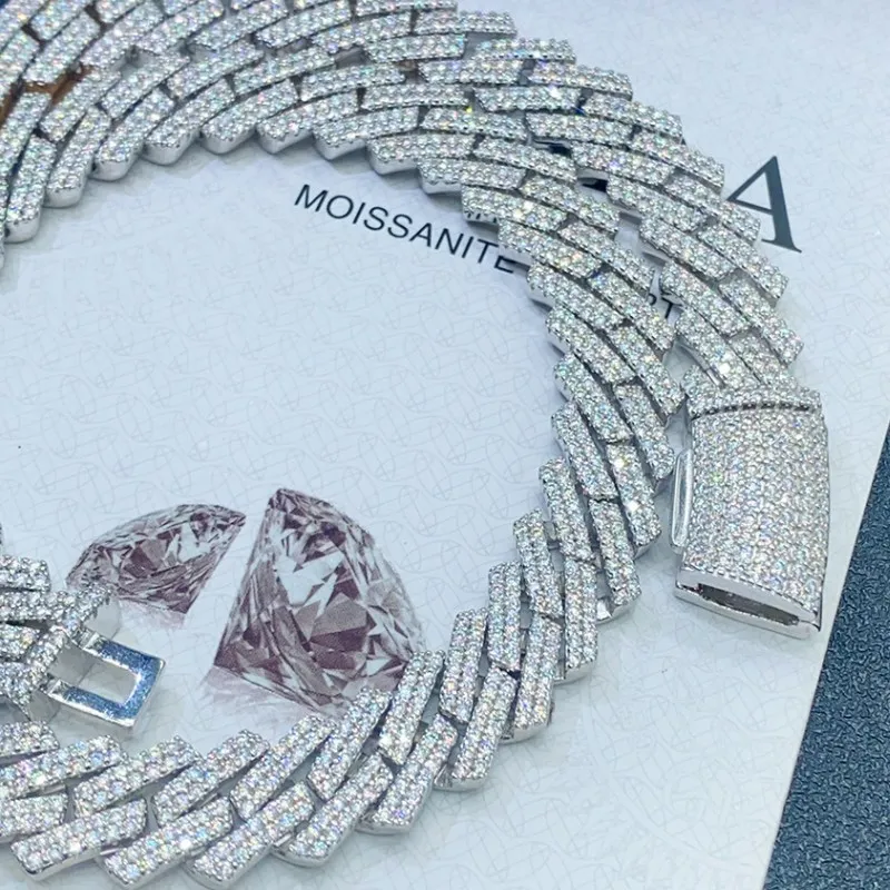 13mm 18-24inch S925 Sterling Zilver Diamant Pass Test Moissanite Cubaanse Ketting Armband Links Sieraden Voor Mannen vrouwen Leuk Cadeau