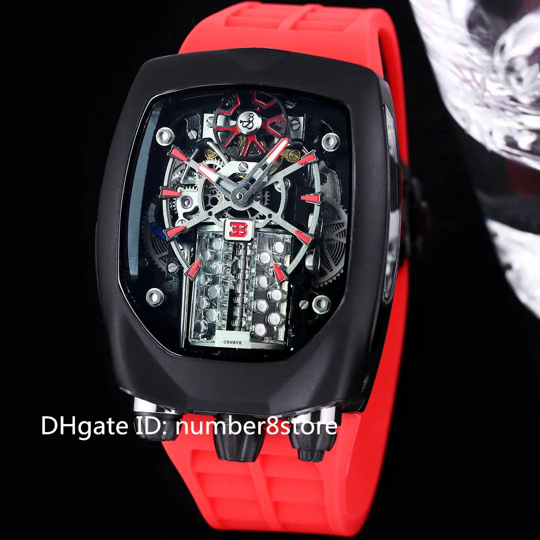 Chiron Tourbillon 16 cylindres moteur montre pour hommes noir acier inoxydable automatique surdimensionné montre-bracelet saphir cristal 6 couleurs 2023 nouveau modèle