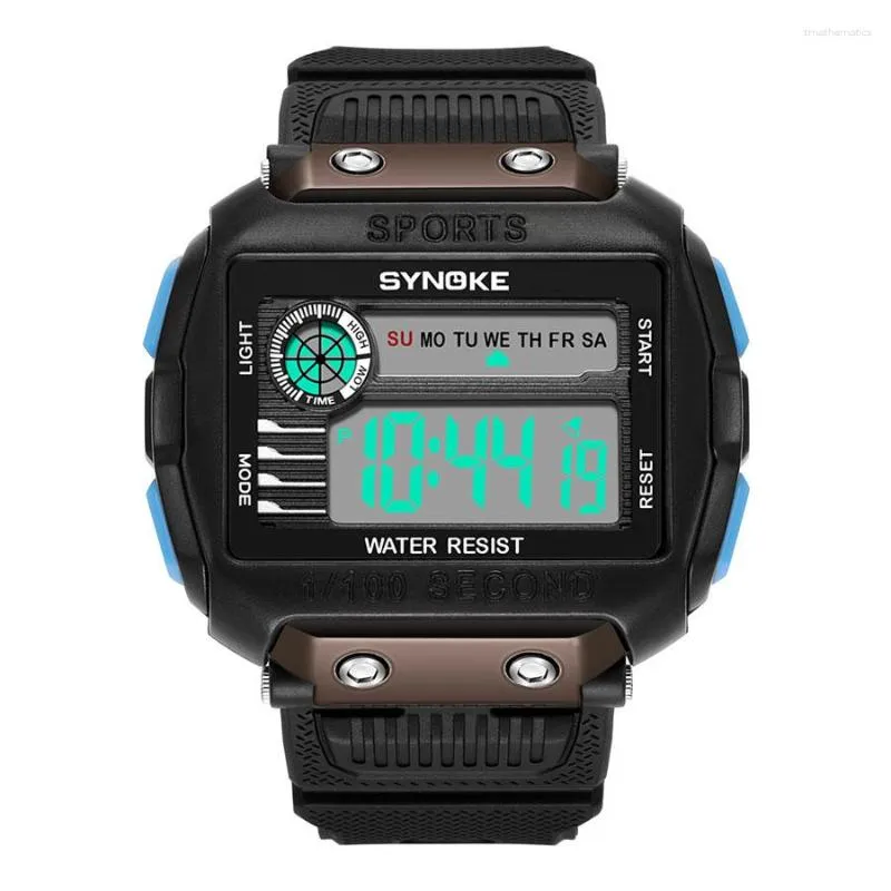 Armbandsur Synoke Digitala klockor Mens Luxury Square Big Dial Sport Watch Men 50m Waterproof Led Electronic Clock Military Men's