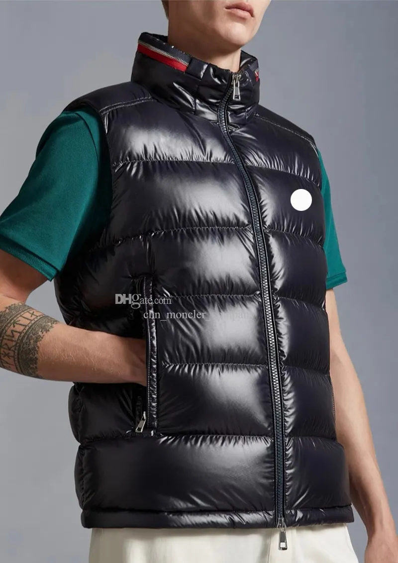 Monclairer Ouse Kleurrijke Verborgen Hoed Stand Kraag Heren Donsvest Borst Badge Mannen Gilet 2023 Nieuwe Mode Ontwerper Gilets Winter warme Jas Maat 1--5