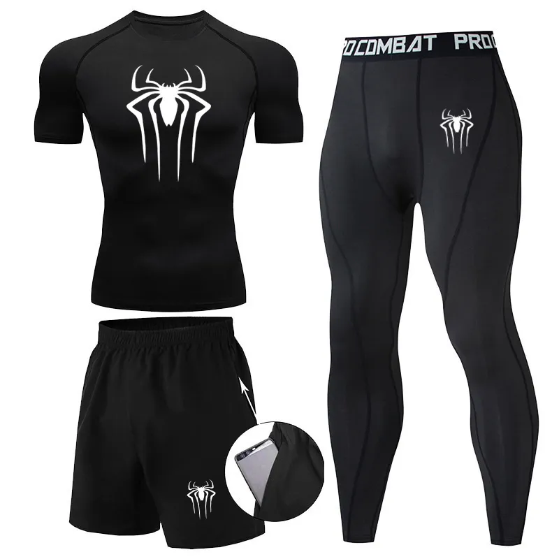 Men's Tracksuits Compression Shirt Sportswear Men Running TShirt Short Sleeve Fitness Leggings Quick Dry Sports Top Black Workout White Clothes 230909