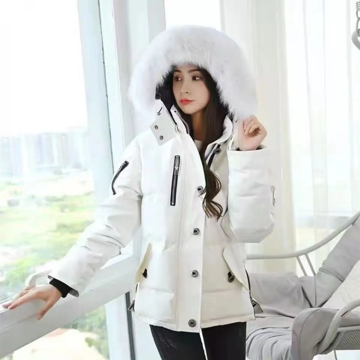 Chaqueta para hombre y mujer chaqueta dañada Parkas Invierno impermeable de pato blanco cubo de la altura de la moda para mantener abrigos calientes calientes