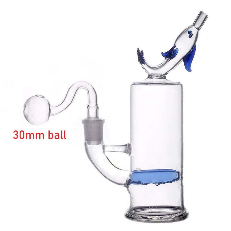 Tuyaux d'eau de bong de brûleur à mazout en verre épais de recycleur avec des nids d'abeilles de lèvre de dauphin bleu filtrent des plates-formes d'huile cendrier Bong avec un tuyau de brûleur à mazout en verre mâle de 14 mm