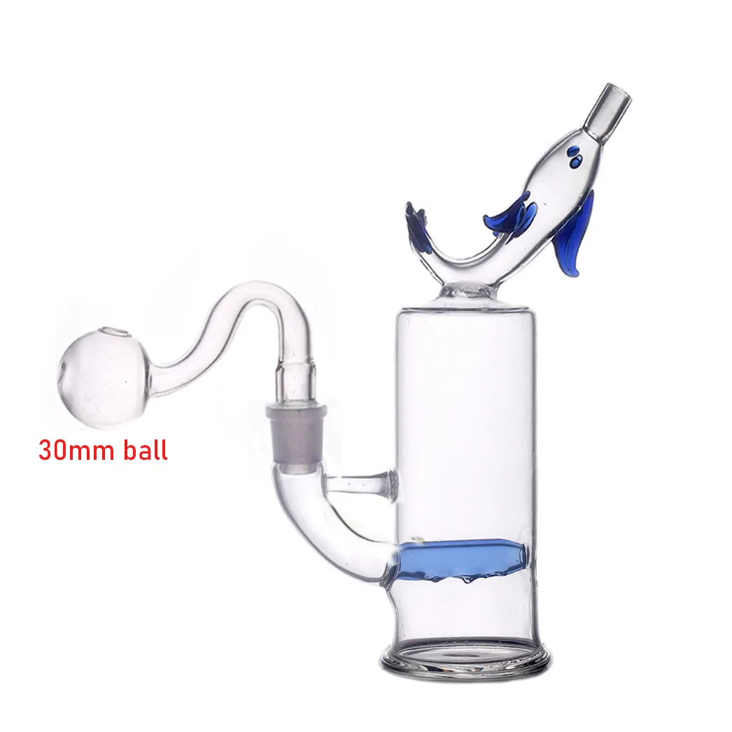 Le moins cher bécher en verre Bongs narguilés pomme de douche Perc Dab Rig Bong Blue Dolphin Lip Recycler barboteur fumer des conduites d'eau avec des tuyaux de brûleur à mazout en verre mâle de 14 mm