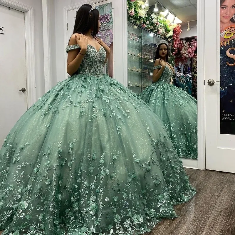 sage green quinceanera dresses