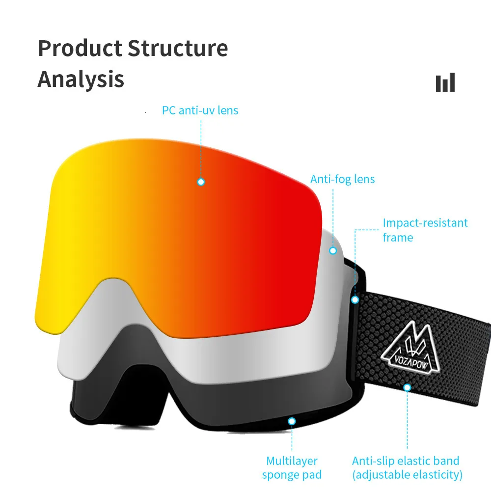 Óculos de esqui Vozapow Magnético Dupla Camada Polarizada Esqui Anti Nevoeiro UV400 Snowboard Homens Mulheres Sobre Óculos Eyewear 230909