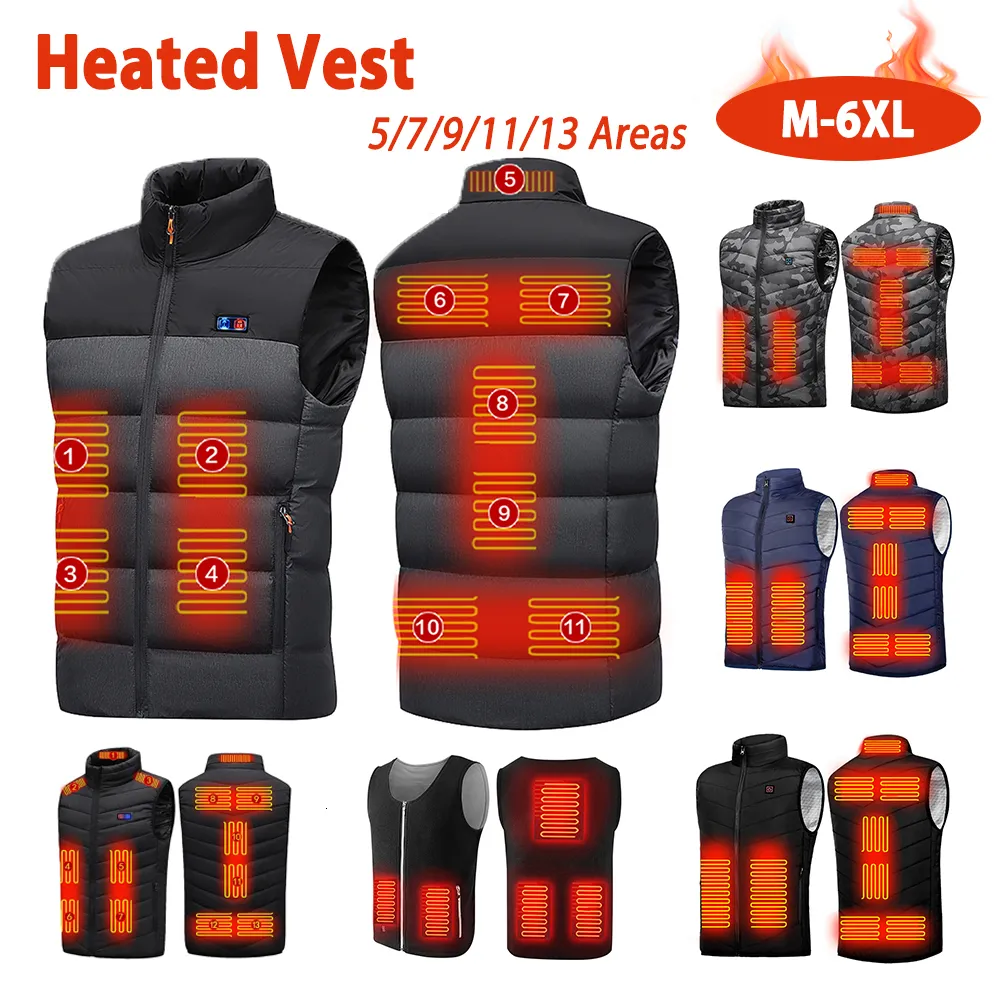 Autres articles de sport M 6XL Veste chauffante 5 7 9 11 13 Zones de gilet chauffant Gilet électrique Vêtements thermiques pour la chasse Camping en plein air 230909