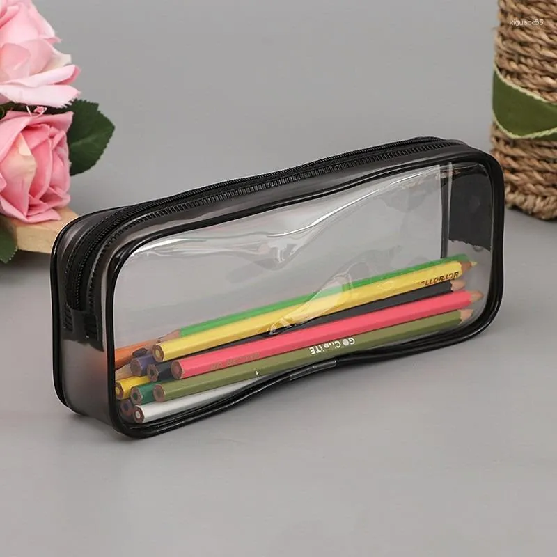 Transparent PVC Pencil Bag Canvas Flower Stationery Storage Case Waterproof Pouch School Student Supplies