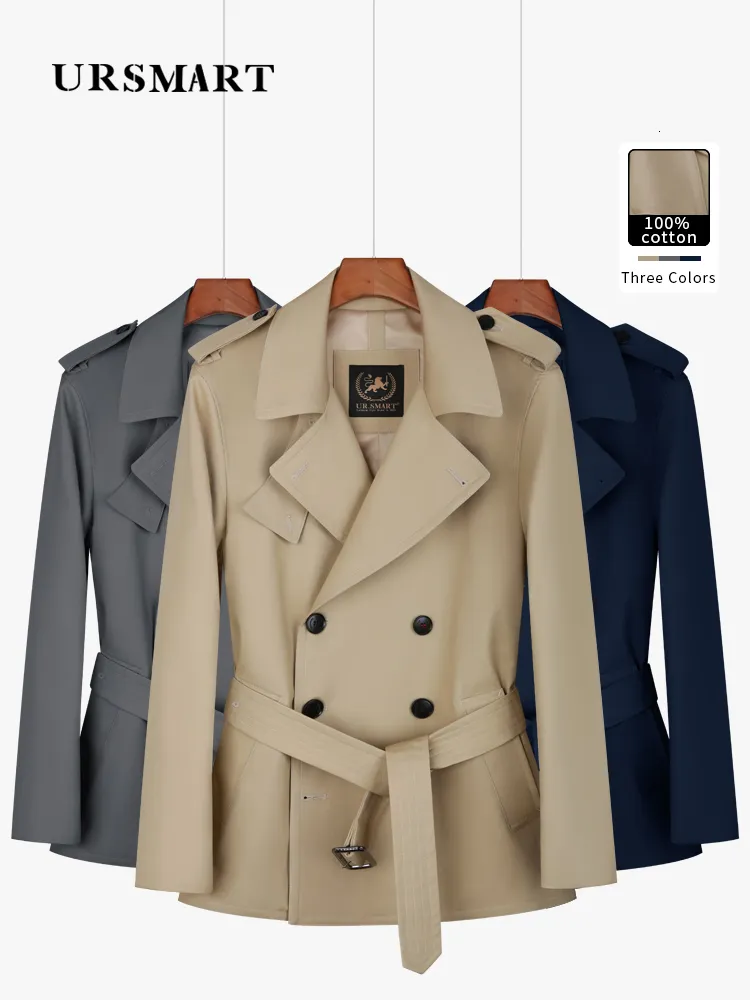 Męskie okopy płaszcze bawełniane krótki styl duży płaszcz klapowy dla mężczyzn z podwójnie piersi modny kolor Khaki zagęszczony wełna 230909