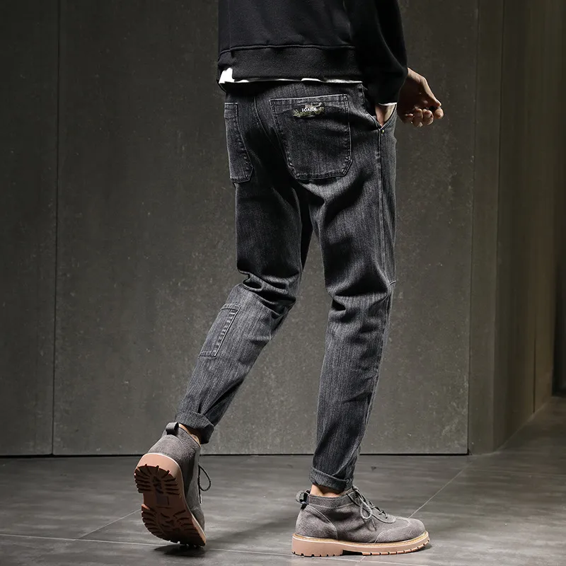Свободные кружевные джинсовые брюки мужские с вышивкой букв эластичная сетка красные джинсы модный бренд Xintang мужские брюки