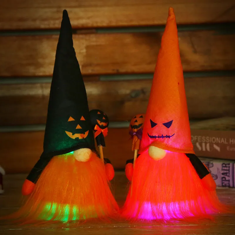 Nya halloween dekorativa produkter med ljus strålande rudolf plysch doll dvärgdocka hänge