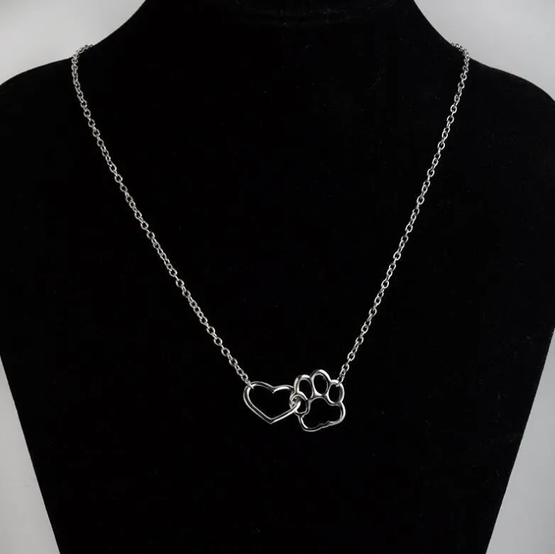 Collana con ciondolo zampa di cane a forma di cuore scavato con stampa animale, gioielli di amicizia, collane di amore per madre e figlio254j