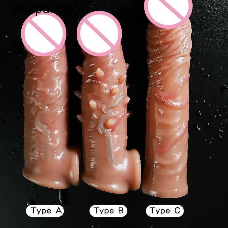 Sex Toys Massager Realistic Penis Sleeve Soft Extender Silikon Manlig återanvändbar kukskydd Försenad utlösning