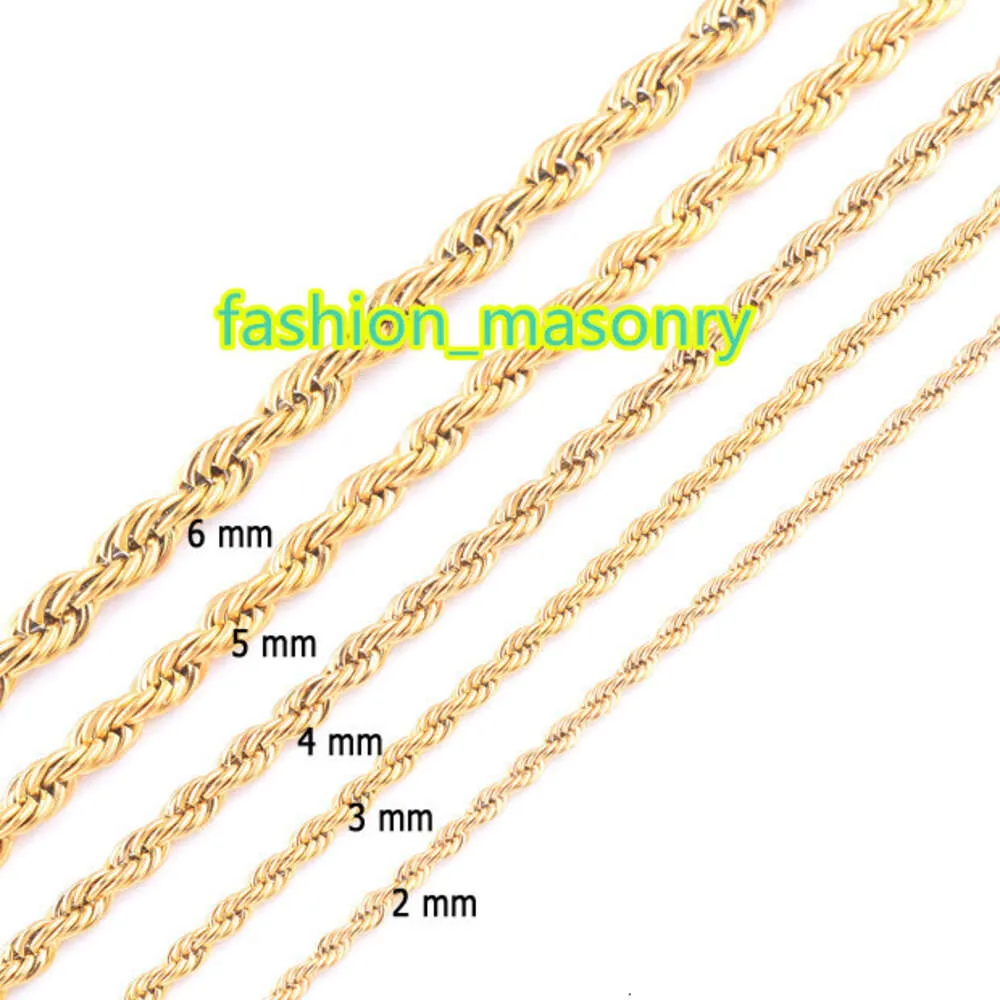 Corrente de corda banhada a ouro de alta qualidade Colar de aço inoxidável para mulheres homens moda dourada correntes de corda torcida presente de joias 2 3 4 5 6 7mm