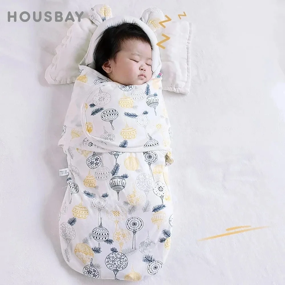 Sleeping Bags Baby Swaddling Wraps 06 Months born Bag Cute Bear Ears Kids' Head Neck Protector Design Diaper 230909