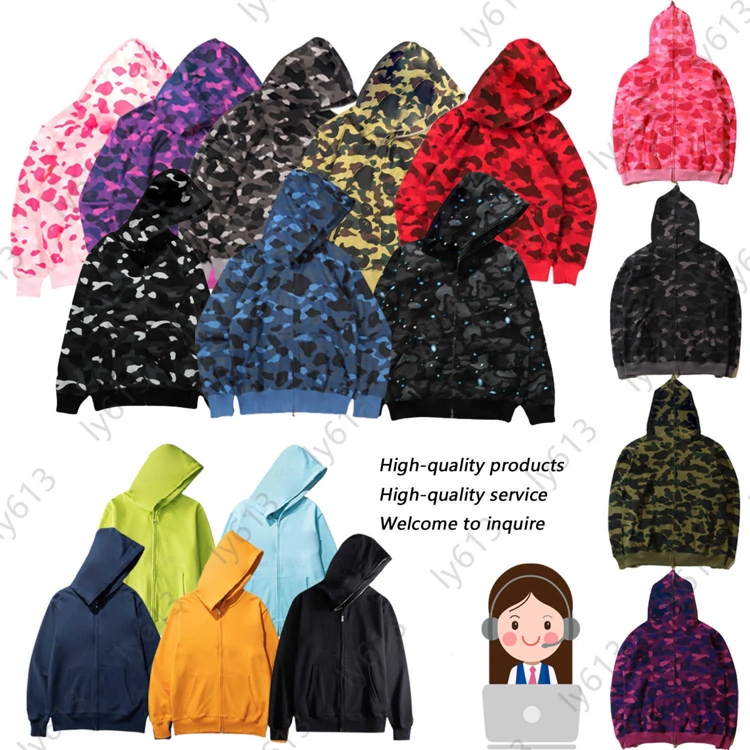 23 Herfst Heren Designer Hoodie Jas Plus Size Zip Up Hoodies Voorborst Handdoek Roestproces Sweatshirt Haai Borduren Bape-Hoodie Jas