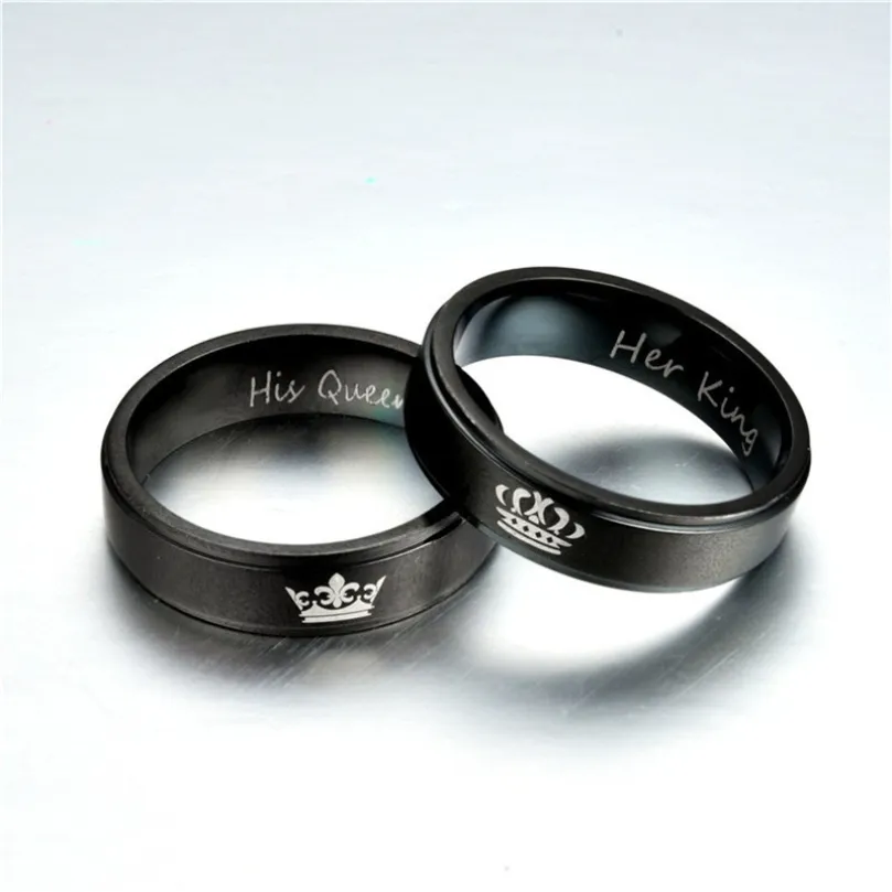 Update Her King His Queen Band Ring Letter Stainless Steel Crown Rings Couple L Women Mens