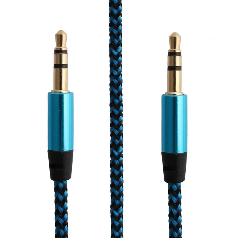 1M Color Nylon Jack Aux 3,5 mm Plug-kabel Malebilsladd för iPhone Xiaomi Guldpläterade Plug-telefonkablar