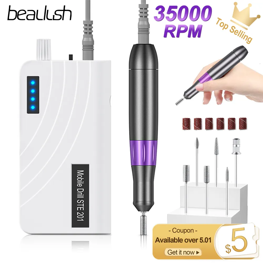 Nail Manicure Set Beaulush 35000RPM Drill Machine Rechargeable Electric Sander For Gel Removing Professional Equipment 230909