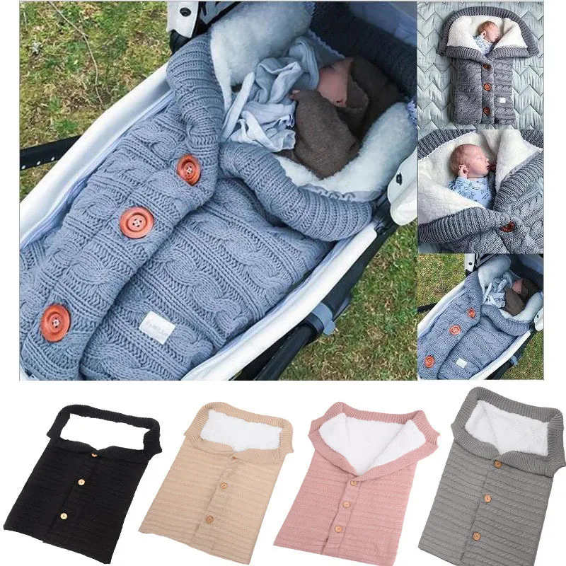 Schlafsäcke für geborene Babys, Winter, Kinderwagen, Säugling, Outdoor, Knopfstrick, warm, Wickeltuch, Kleinkind, dicke Decke, Tasche 230909