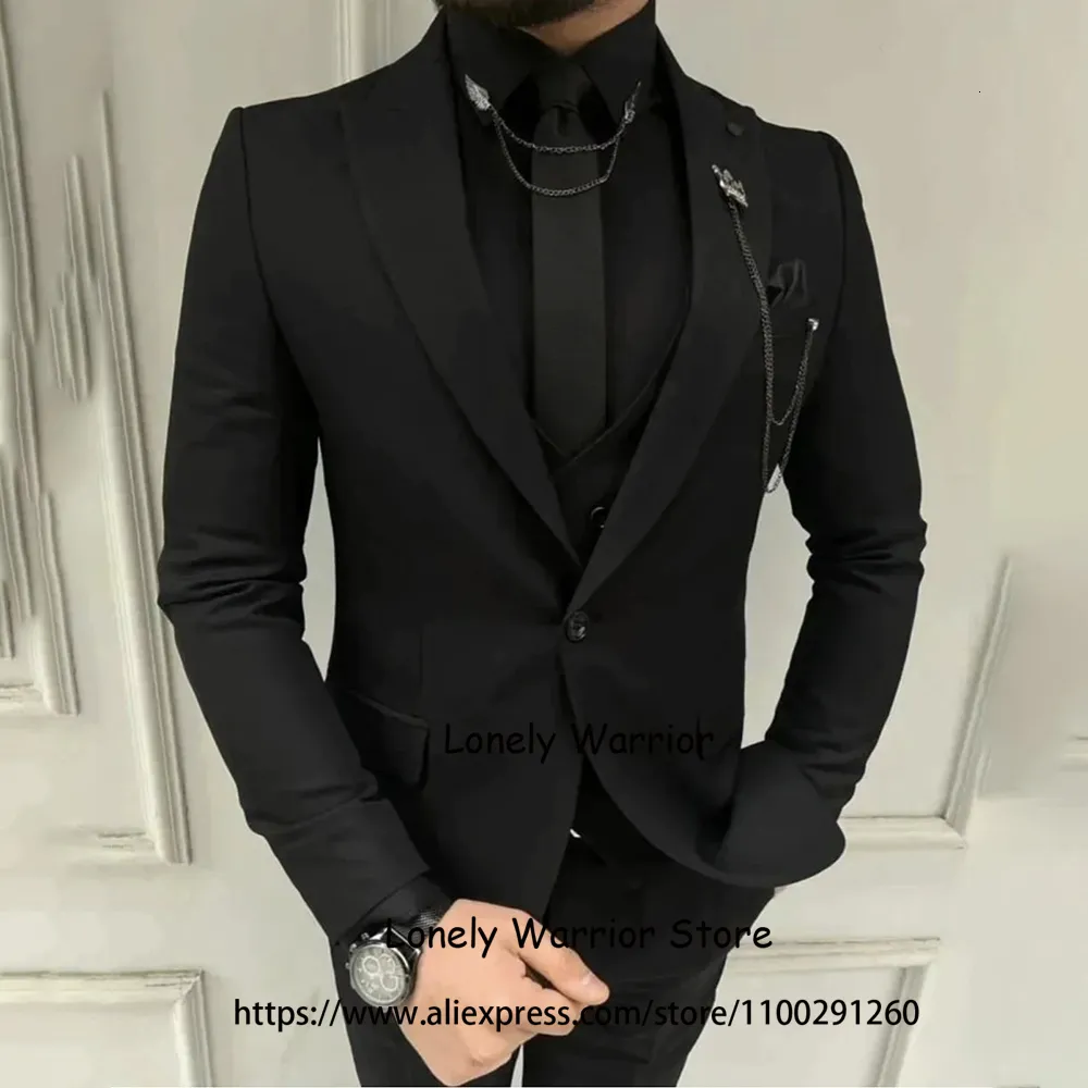 Men's Suits Blazers Classic Black For Mens Formal Business Blazer Wedding Groom Tuxedo 3 Piece Set Daily Jacket Vest Pants Terno Masculino 230909