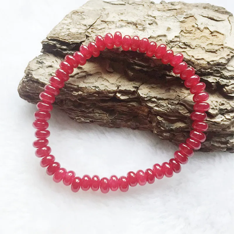 4*6MM Oval Oblate Ruby Jade Bracelet Natural Stone Beads Relief Jewelry Gift