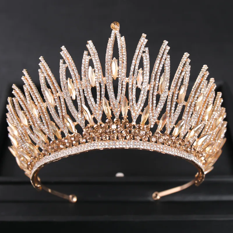 Wedding Hair Jewelry Luxury Crystal Gold Color Big Crown Tiara Queen Women Beauty pageant Prom Crowns Tiaras Bridal Accessories 230909