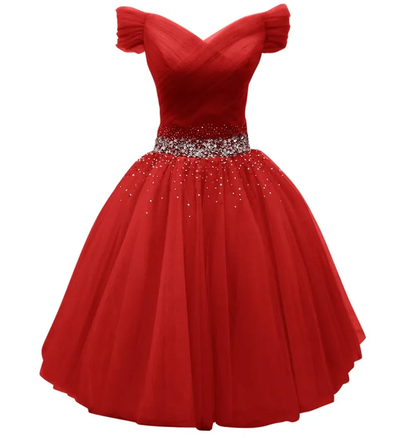 fitted lace wedding dress Red Tulle Homecoming Dress Scoop A-Line Rhinestone Short Prom Dress US6 / Custom Color(Leave A note)