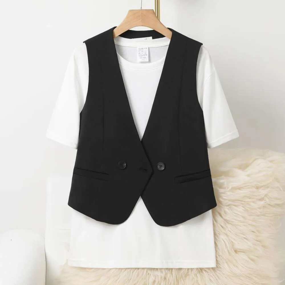 Gilet de costume noir pour femmes, vêtements extérieurs de printemps et d'automne, petite viande hachée