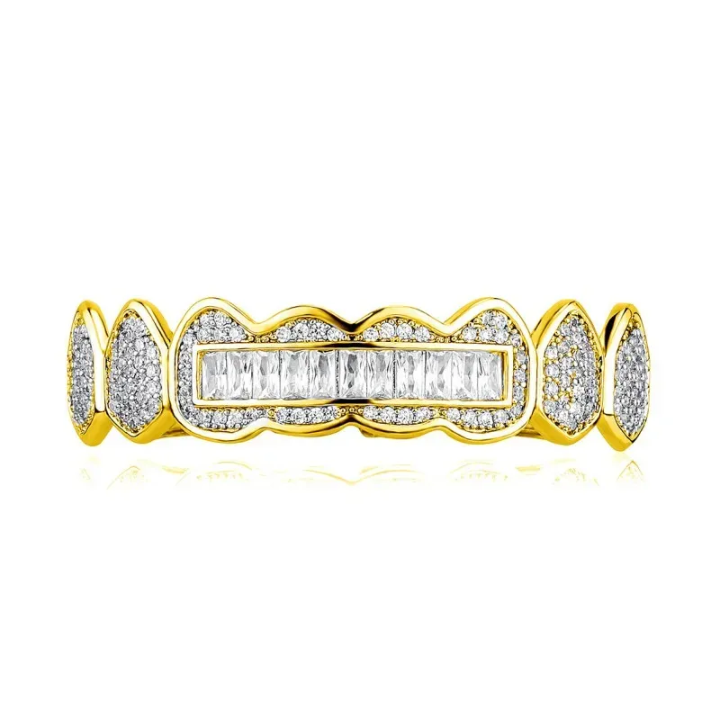 Nieuwe Mode Grills Zilver Vergulde Volledige Bling Baguette CZ Tanden Grillz Top Bottom Grills Set Sieraden Geschenken voor Mannen