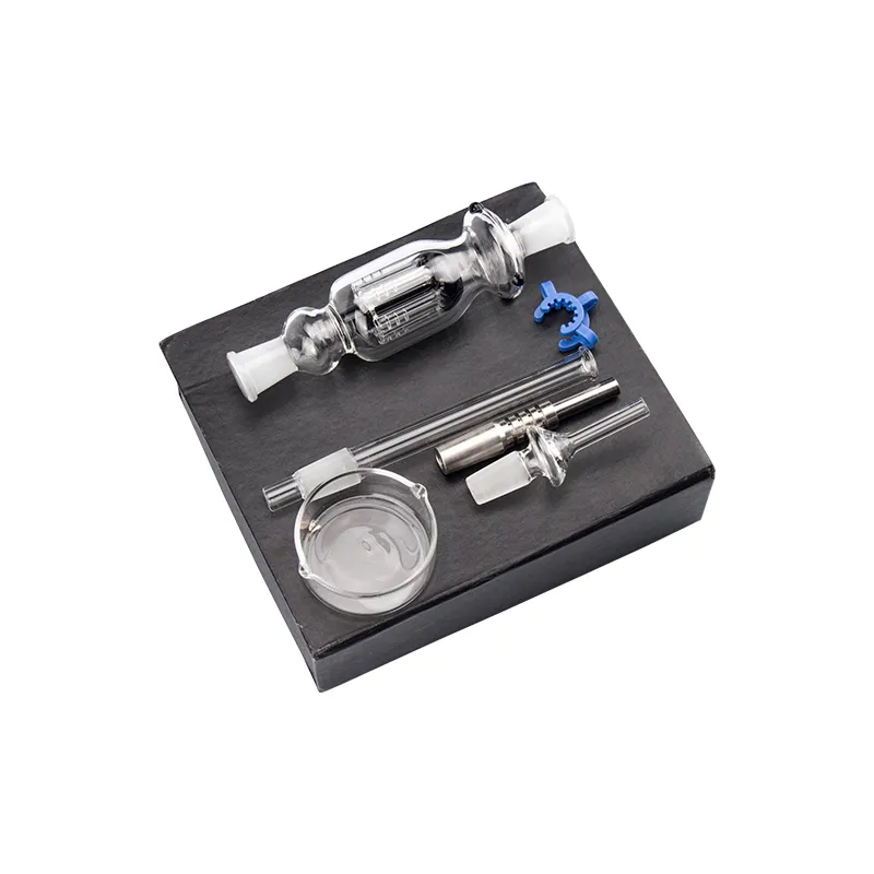 NC017 CSYC Pipa da fumo Dab Rig Bong in vetro per acqua Confezione regalo Set 14mm Bocchino Dabber SS Clip per unghie Nero Braccio trasparente Albero Acqua Perc Bubbler Bong