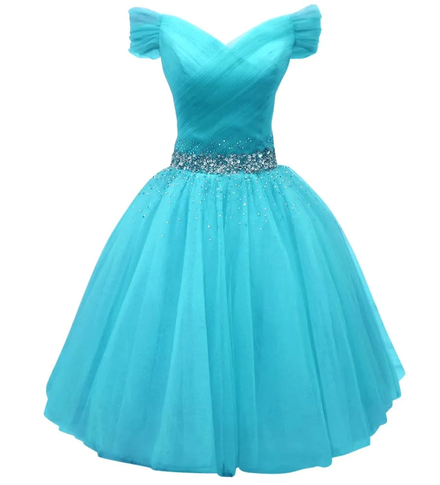 blue sparkly ball dress Blue Sparkly Tulle Lace Applique Prom Dress with Spaghetti Strap, V-Ne   vigocouture