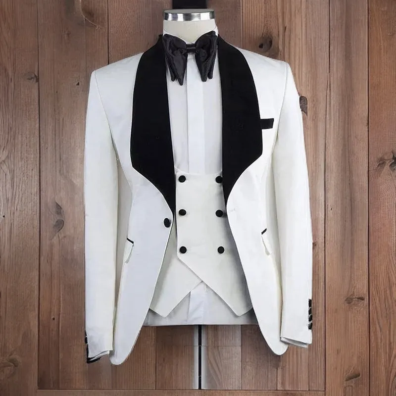 Męskie garnitury Blazers White Custom Made Suit 3 -częściowy szczupły dopasowanie do balów ślub Formal Groom Tuxedo Kurtka Kamizelki Najnowszy projekt 230909