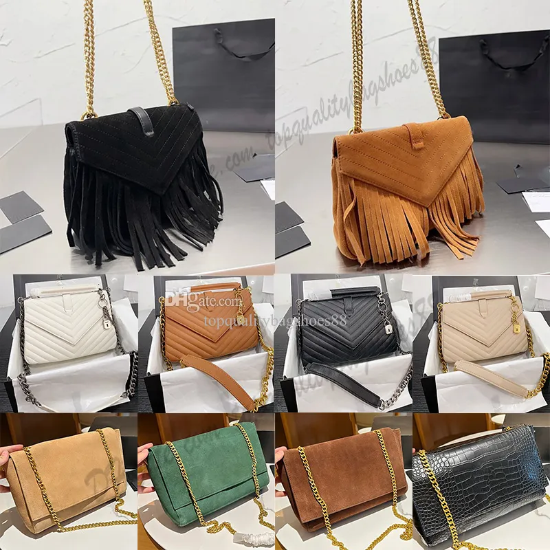 College quiltad kedjepåse Suede Leather Reversible Kate Chain Bag Tassels Shoulder Bags Luxury Designer Flap Magnetic Snap Crossbody Påsar Handväska Kvinnor Purse