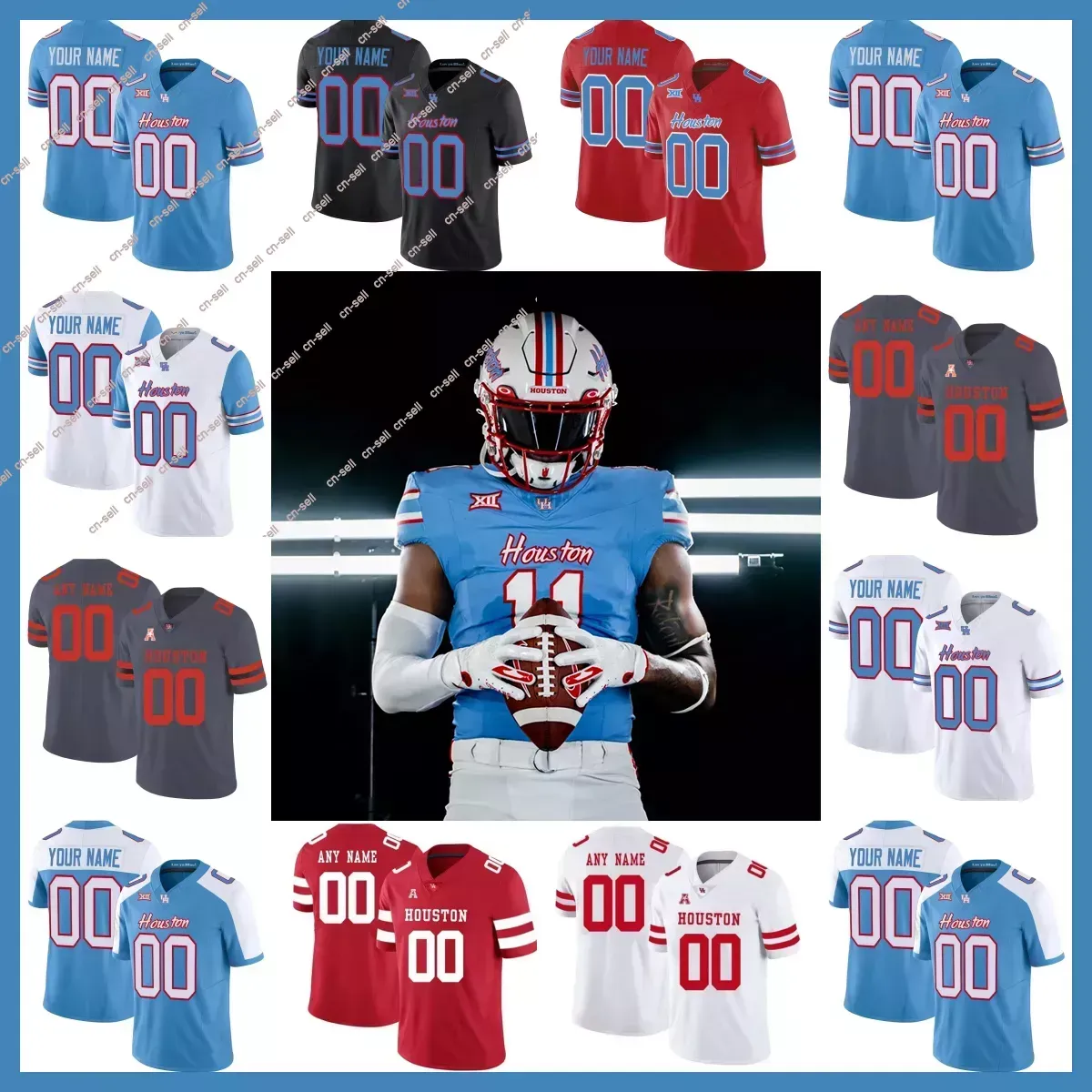 Maillot de football universitaire inspiré des Cougars Oilers de Houston 11 Andre Ware 2023 Jayce Rogers Case Keenum Ta'zhawn Henry Lucas Coley Stacy Sneed Brandon Campbell Kelan