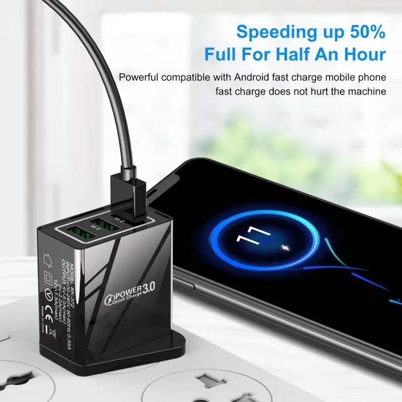 3USB Snabbladdning Snabbladdare 2.4A 3 Ports Power Adapter QC 3.0 EU US UK Plug Wall Charger Mobiltelefon