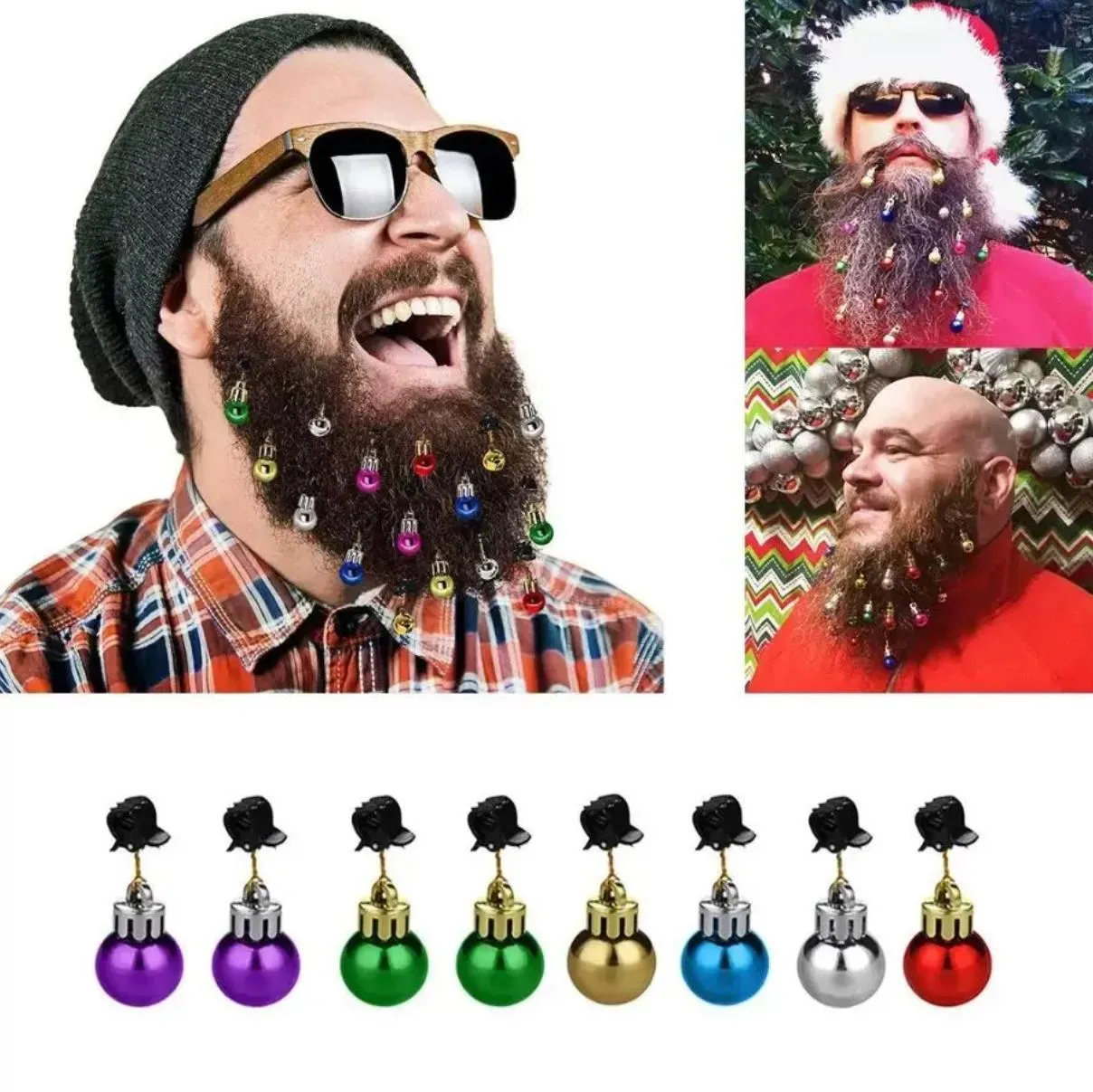 Ornements suspendus de barbe de noël, décor de père noël, pince à cloche de barbe, décorations d'arbre de noël, pince à cheveux, vente en gros