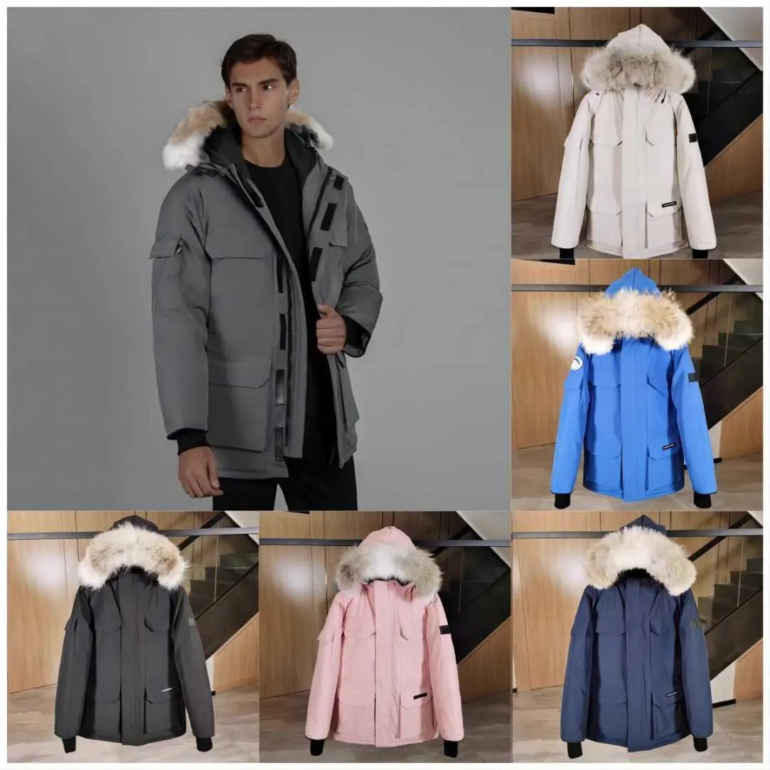 Vinter Fourrure Down Parka Homme Jassen Chaquetas Ytterkläder vargpälsgåsjacka Fourrure Manteau Wyndham Canada Jacketrock Hiver Doudoune Mens QC