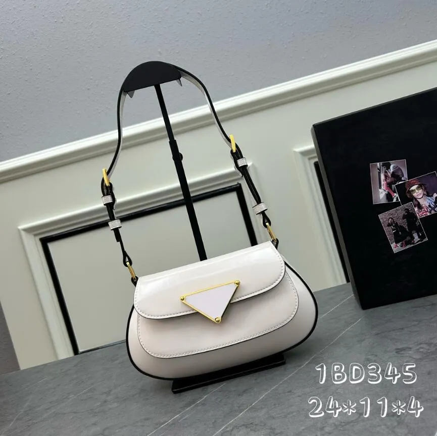 triangle luxury designer tote Genuine leather handbag lady hobo wallets Saddles bag 1BD345 top tier quality deluxe Bright leather 1:1 Underarm bag women Evening bag