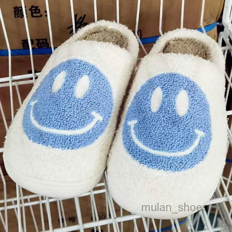 2023 Fashy Women Smile Winter Slippers Soft Plush Faux Fur Shoes Ladies Fluffy Furry Flat Home Indoor Coun Cotton Smiley Shoe Shoe