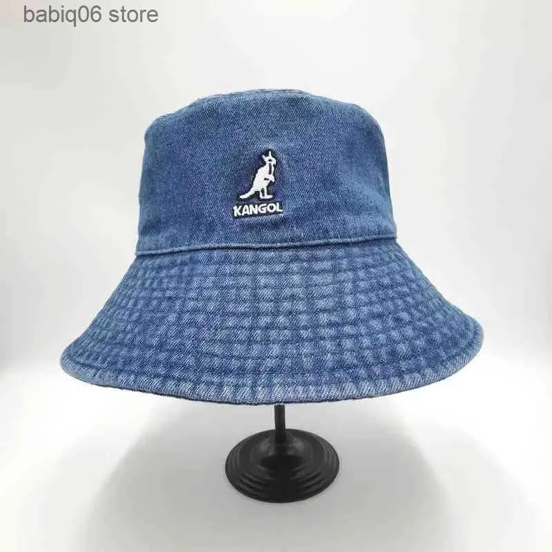 Ampla borda mesquinha KANGOL Cowboy Moda Verão Unisex Kangaroo Denim Bucket Chapéus Designer Bob Kpop Bacia Chapéu Tendência Hip Hop Cap3918700 T230910